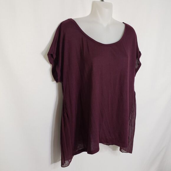 American Eagle Womens T Shirt Large Happy Hour Swing Top Sheer Pleated Chiffon - Picture 5 of 9